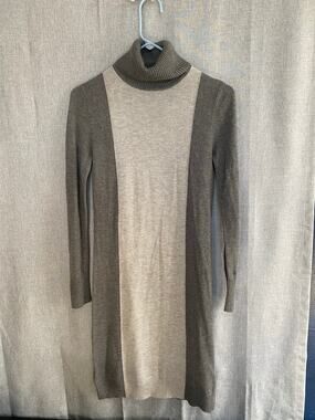 Adrienne Vittadini Gray Colorblock Turtleneck Sweater Dress Long Sleeve Size XS